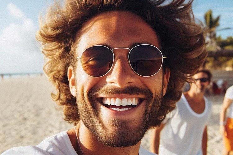 Hombre con ganas de sol sonriendo en verano.