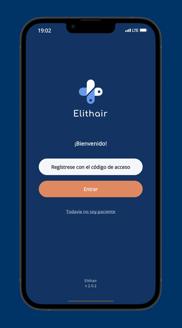 Pantalla del inicio de sesión en la app de Elithair.